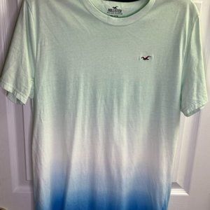 Hollister Ombre Mens T-Shirt Size M Crew Neck Green to White to Blue Sewn Logo